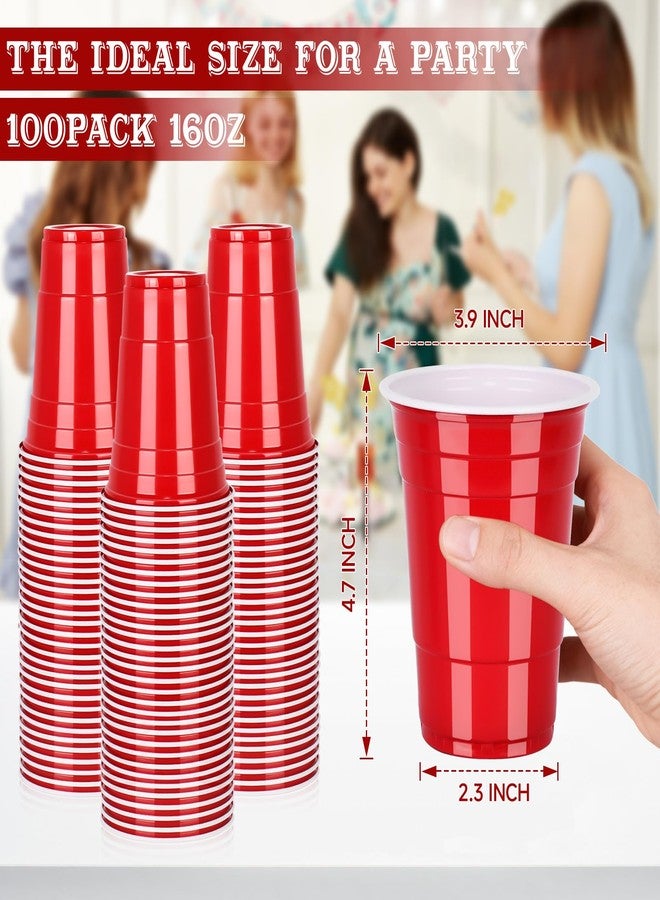 Pineburg 100 Pack 16 oz Valentine's Day Plastic Cups, Red Disposable Cups for Drinking Snacks,Plastic Party Cups for Carnival Weddings Birthday Party Supplies(red) - Image 2
